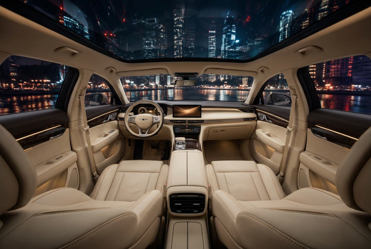 Roadster four-seat interior beneath the glass roof